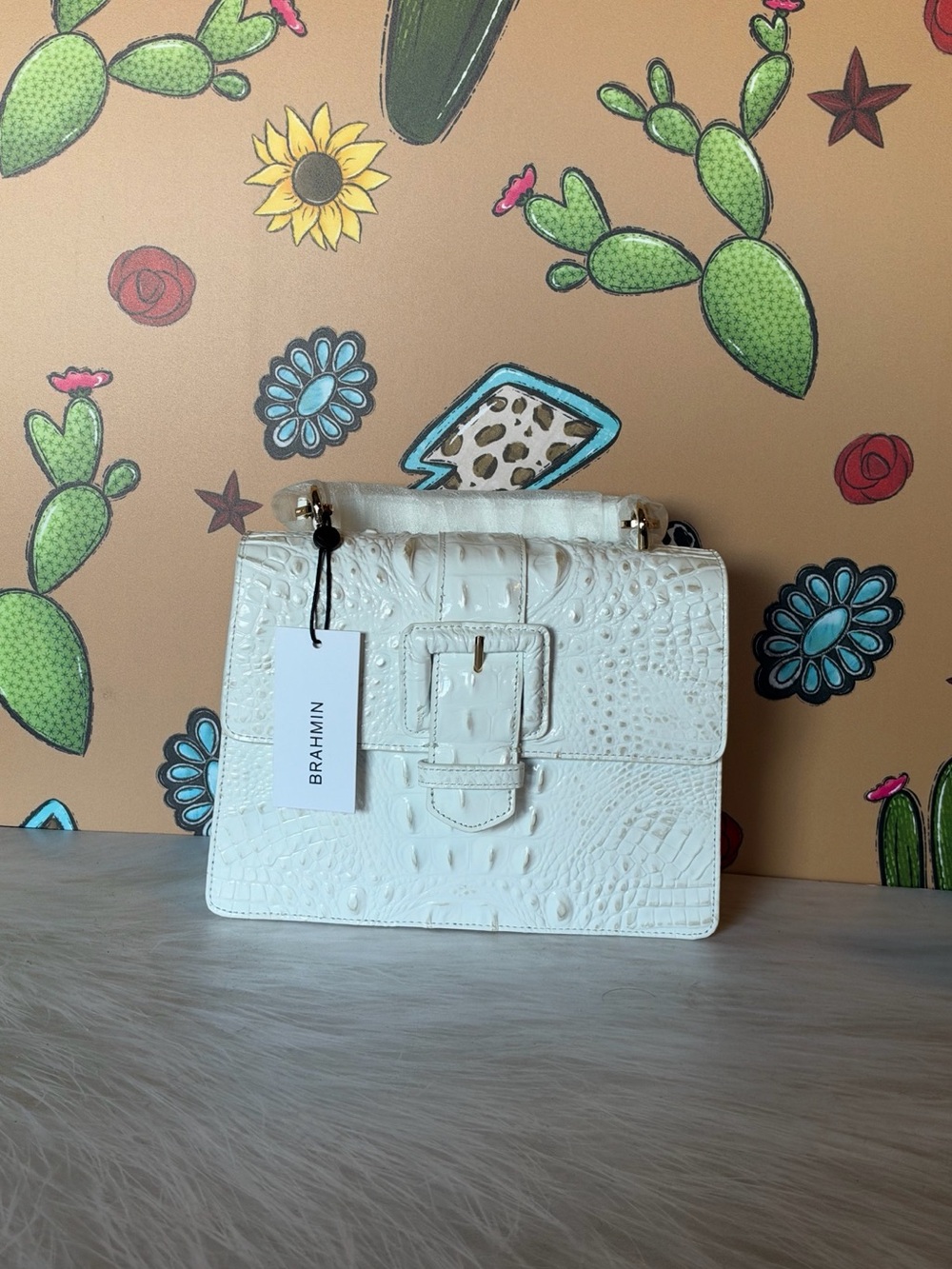 Brahmin Small Hallie Sea Salt White Satchel NWT